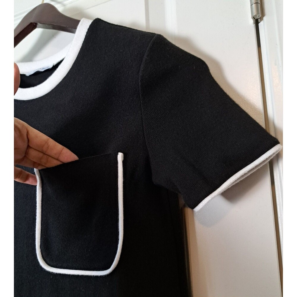 Zara Pocket T-Shirt Dress Size S Knit Short Sleeve Black with White Trim Modern - Picture 5 of 10
